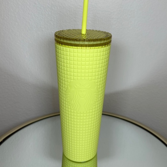 Starbucks Yellow Lemon Drop Disco Grid Soft Touch Tumbler - Picture 2 of 3